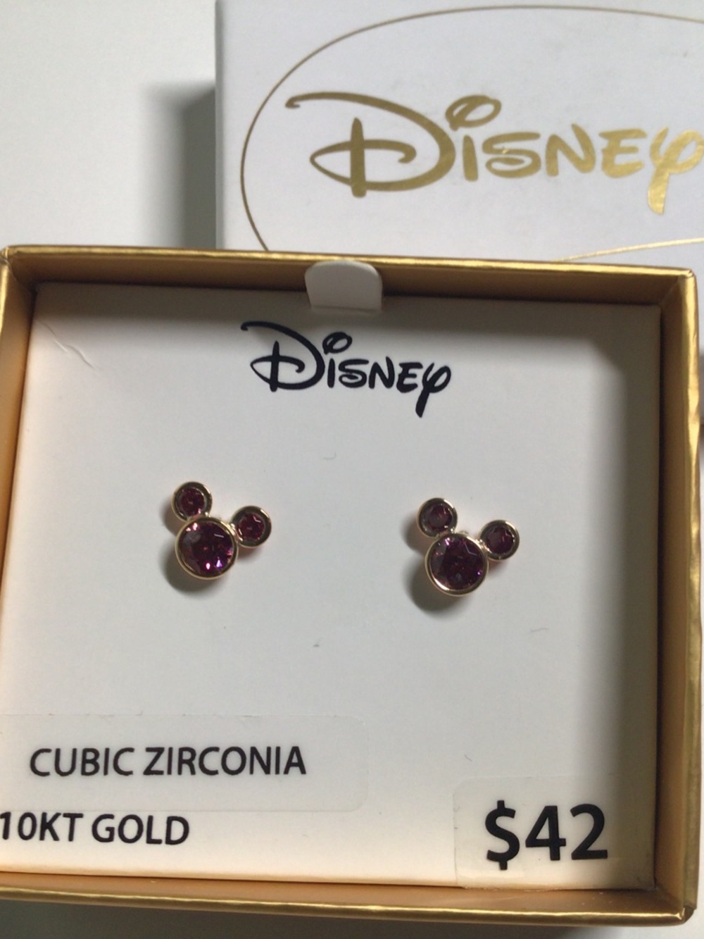 Disney Mickey Mouse 10K Gold Ruby Red CZ Earrings